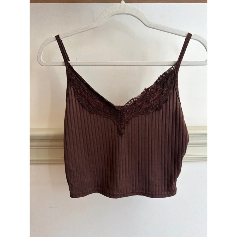 Women's Laced Crop Top, Medium, Brown